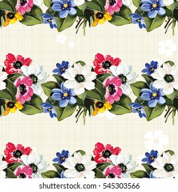 Patrón floral sin fisuras con flores de color Vector Ilustración EPS8
