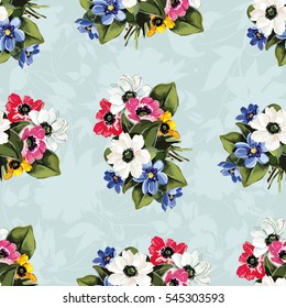 Seamless floral pattern with colored flowers Vector Illustration EPS8
