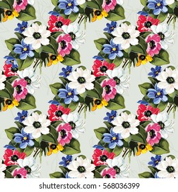 Seamless floral pattern with colored flowers Vector Illustration EPS8