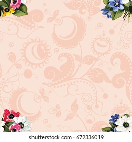 Patrón floral sin fisuras con flores de color Vector Ilustración EPS8