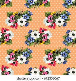 Patrón floral sin fisuras con flores de color Vector Ilustración EPS8