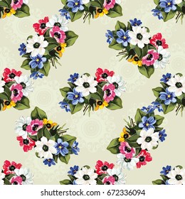 Seamless floral pattern with colored flowers Vector Illustration EPS8