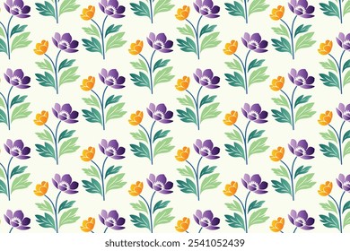 seamless floral pattern with colorful abstract botanical flowers and rich green leaves, perfect for stylish fashion textiles, digital printing, and modern fabric design projects