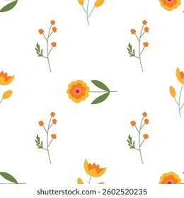 Seamless floral pattern. Colorful background in trendy minimalist style with herbal elements and gentle flowers.