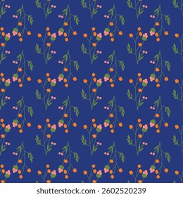 Seamless floral pattern. Colorful background in trendy minimalist style with herbal elements and gentle flowers.