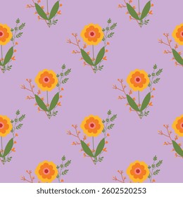 Seamless floral pattern. Colorful background in trendy minimalist style with herbal elements and gentle flowers.