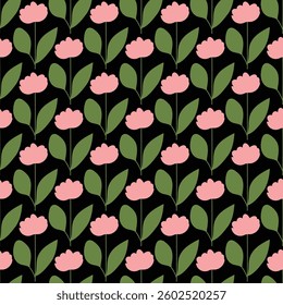 Seamless floral pattern. Colorful background in trendy minimalist style with herbal elements and gentle flowers.