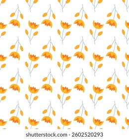 Seamless floral pattern. Colorful background in trendy minimalist style with herbal elements and gentle flowers.