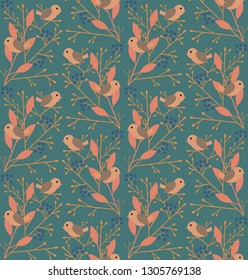 seamless floral pattern with colorful birds and foliage