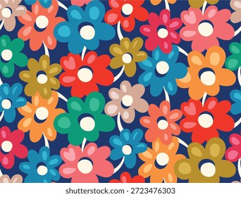 Patrón floral inconsútil con flores florecientes coloridas sobre fondo oscuro, perfecto para la tela, el Fondo de pantalla, el papel de embalaje, y los proyectos de diseño digital.