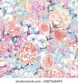 Seamless floral pattern colorful design art work.