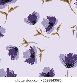 Seamless floral pattern, colorful ditsy print, abstract ornament in retro folk motif. Pretty decorative art botanical design of hand drawn large, small flowers, leaves, wild herbs. Vector illustration