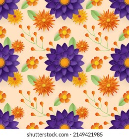 seamless floral pattern with colorful flowers and leaves on  background.