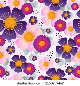 seamless floral pattern with colorful flowers and leaves on  background.