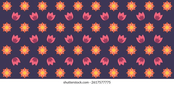 Seamless Floral Pattern with Colorful Flowers and Leaves on Pastel and Dark Backgrounds – Vector Illustration