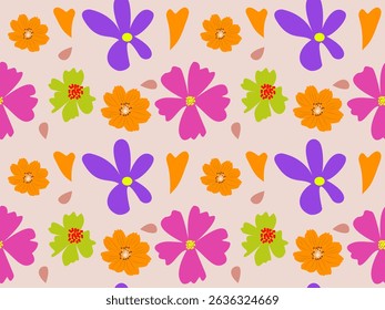 Seamless floral pattern with colorful flowers and leaves, a vibrant vector illustration perfect for textile design or spring wallpaper