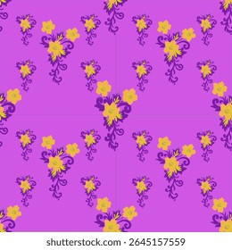 Seamless floral pattern with colorful flowers, butterflies, and leaves, perfect for spring and summer nature-inspired designs