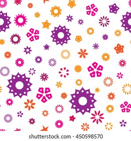 Seamless floral pattern with colorful flowers on a white background. Vector repeating texture.