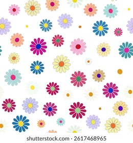 Seamless Floral Pattern with Colorful Minimalist Flowers