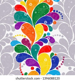 Seamless floral pattern with colorful paisley and polka dots. Vector image. Eps 8