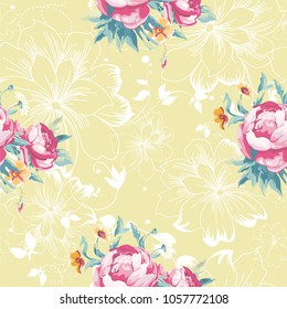 Seamless floral pattern with colorful peony Vector Illustration