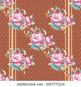 Seamless floral pattern with colorful peony Vector Illustration