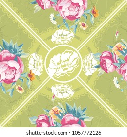 Seamless floral pattern with colorful peony Vector Illustration