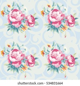 Seamless floral pattern with colorful peony Vector Illustration EPS8
