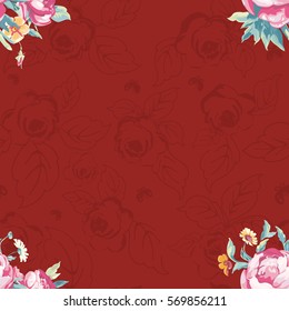 Seamless floral pattern with colorful peony Vector Illustration EPS8