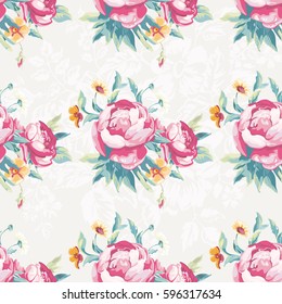 Seamless floral pattern with colorful peony Vector Illustration EPS8