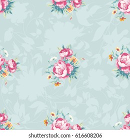 Seamless floral pattern with colorful peony Vector Illustration EPS8