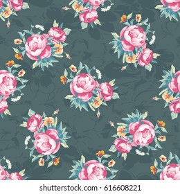 Seamless floral pattern with colorful peony Vector Illustration EPS8