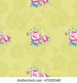 Seamless floral pattern with colorful peony Vector Illustration EPS8