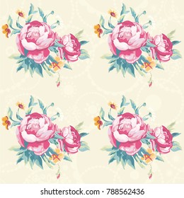 Seamless floral pattern with colorful peony Vector Illustration