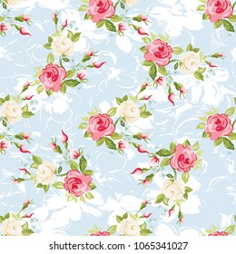 Seamless floral pattern with colorful roses Vector Illustration