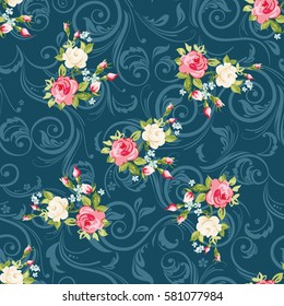 Seamless floral pattern with colorful roses Vector Illustration EPS8