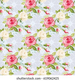Patrón floral sin fisuras con rosas coloridas Vector Ilustración EPS8