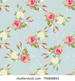 Seamless floral pattern with colorful roses Vector Illustration