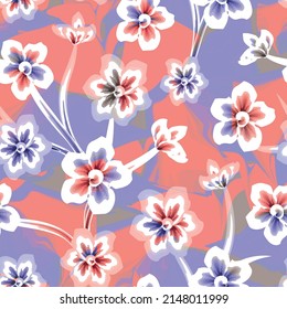 seamless floral pattern with colorful shape on abstract background. Hand drawn summer flower background. Goof for bedding, textile, fabric, wallpaper. Hand drawn large flower buds. Flower silhouettes 
