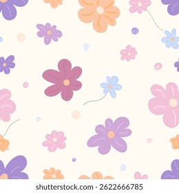 Seamless floral pattern with colorful spring flowers on milk background