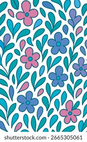 Nahtloses Blumenmuster - Bunte Frühlingsblumen und Blätter