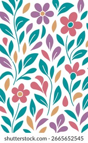 Seamless Floral Pattern – Colorful Spring Flowers and Leaves