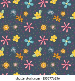 Seamless floral pattern. Colorful vector design. Perfect for textile, wrapping paper and scrapbooking. 