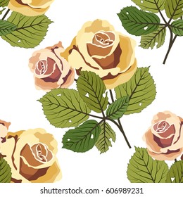 Seamless floral pattern with colorful yellow rose.Vector print.Spring and summer textile texture