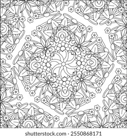 seamless floral pattern coloring book page for adult coloring book page