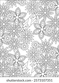 seamless floral pattern coloring book page for adult coloring book page