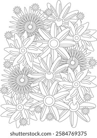 seamless floral pattern coloring book page for adult coloring book page