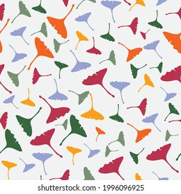 Seamless floral pattern colourful ginkgo leaves. Vector elegant background
