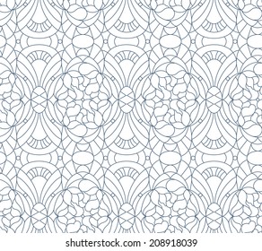 Seamless floral pattern. Composition of stylized flowers, leaves, geometrical shapes