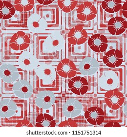 Seamless floral pattern consisting of flowers.
In the background there is an abstract background.